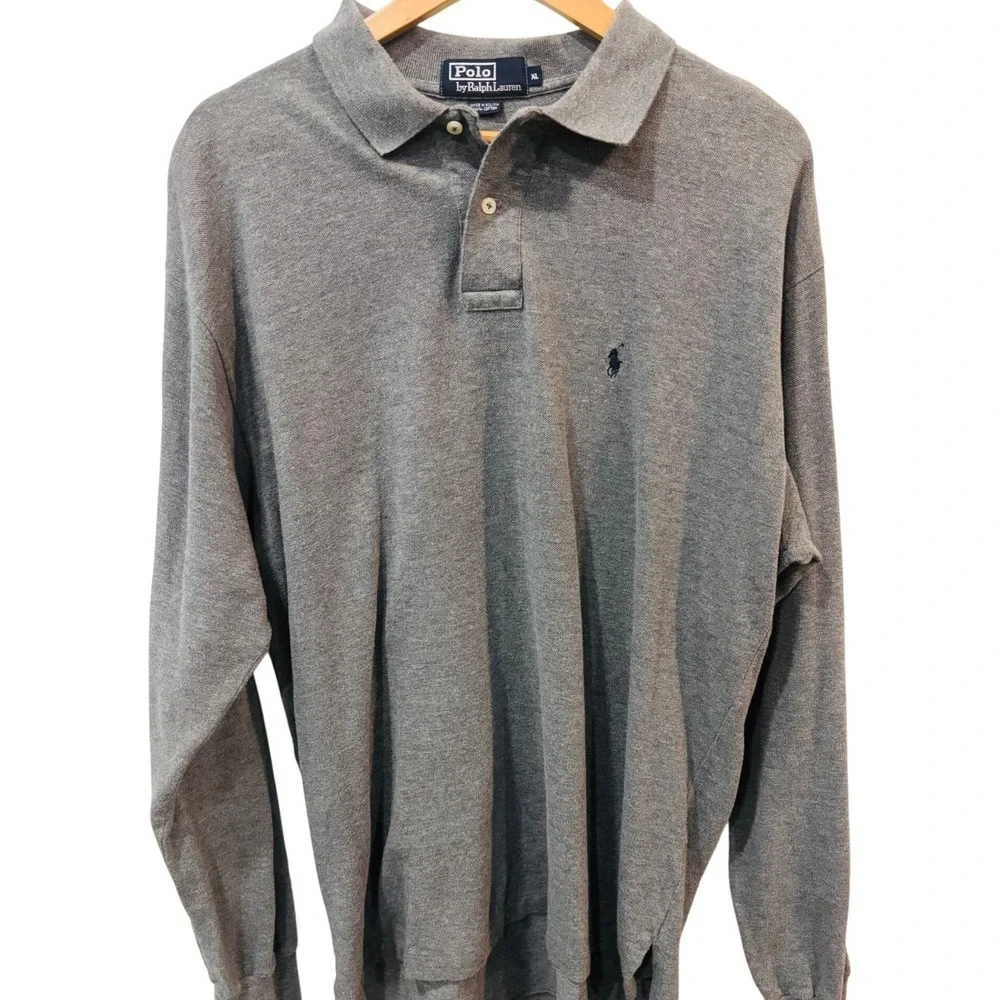 Polo Ralph Lauren Polo Shirt Mens XL Gray Excellent Long Sleeve Pique Logo